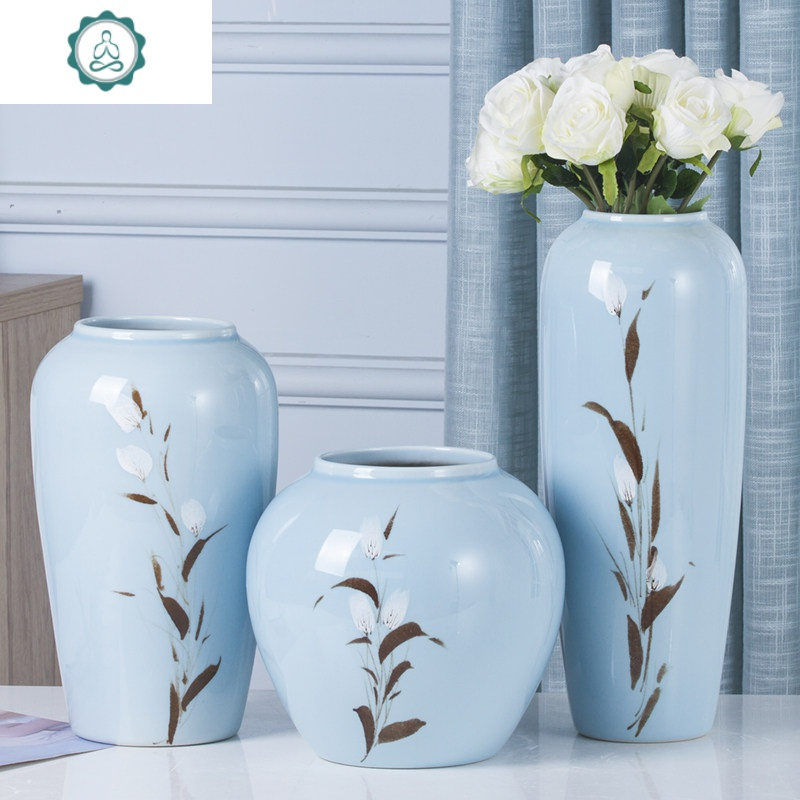 景德镇新中式陶瓷花瓶现代简约插花装饰品客厅玄关电视柜酒柜摆件 封