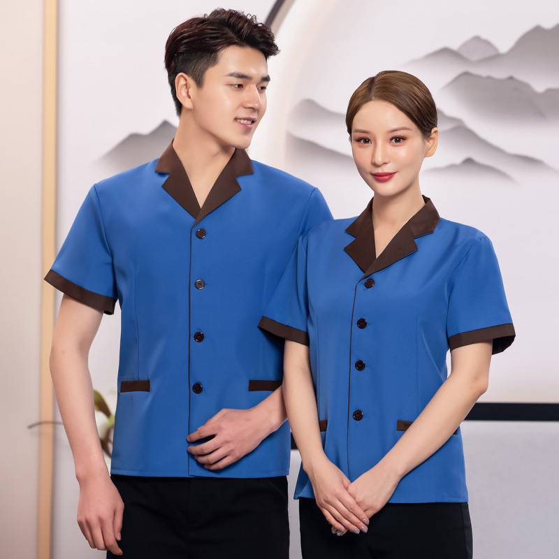 BJ009 保洁服 保洁员工作服 清洁工服装 PA制服 酒店工作服夏装-蓝色;XXL