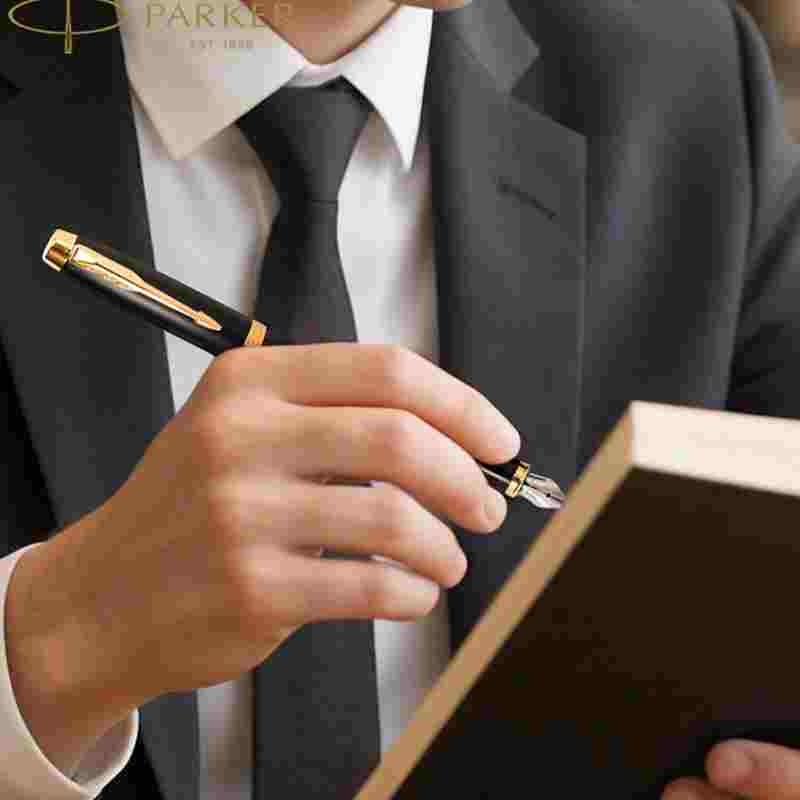 派克 PARKER 纯黑丽雅金夹钢笔套装 IM F尖 (含墨水新款包装盒)高清大图