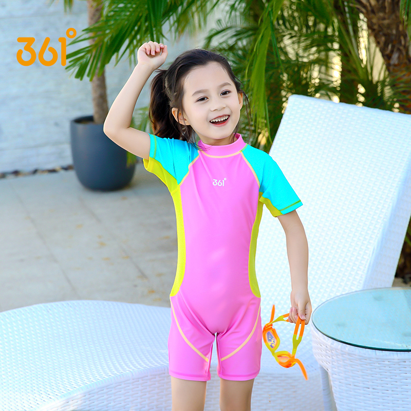 儿童连体泳衣女童短袖童可爱女孩小孩专业游泳衣