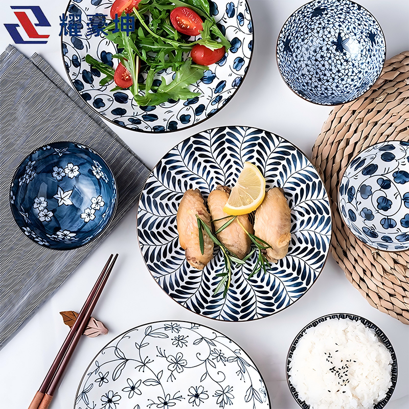 耀豪坤 陶瓷餐具套装4碗4勺2盘 10件套 YHLQ-10B/套高清大图