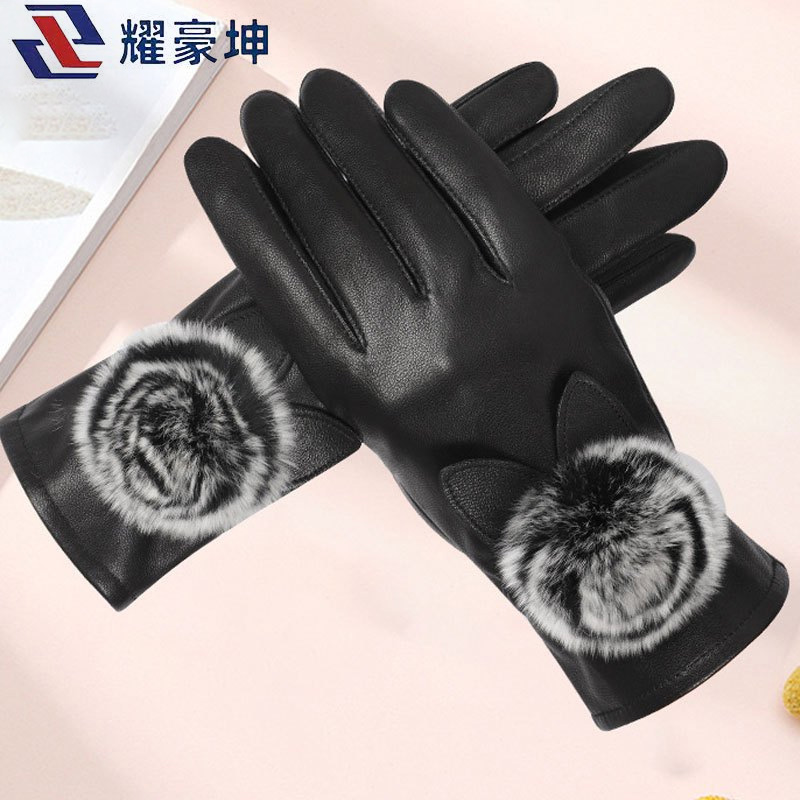 耀豪坤 触屏加绒整皮羊皮手套D17T/副高清大图