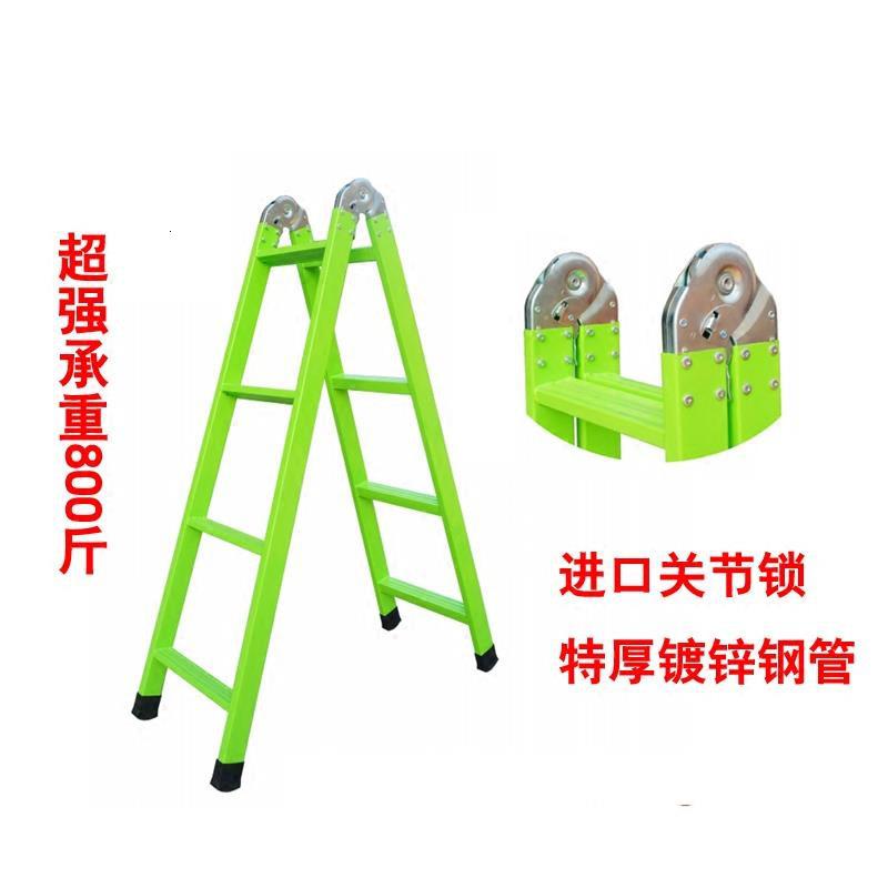 工程梯子家用折叠梯加厚钢管人字梯一字梯攀爬扶梯伸缩梯 三维工匠 至尊特厚3-6米绿色高清大图