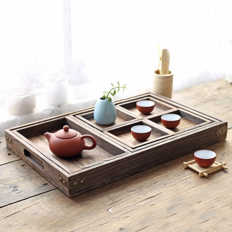 日式实木烧桐木茶具套装原木分割盘桌面多功能托盘