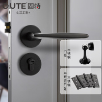 固特GUTE 铝合金门锁室内卧室房门锁美式黑色卫生间实木门把手家用静音门锁具(适合门厚38-45mm)