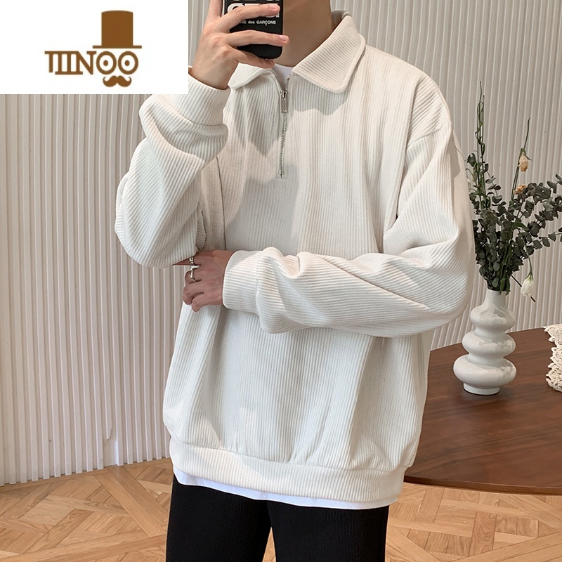 YANXU秋季新款半拉链卫衣男美式复古宽松休闲设计感小众上衣纯色套头衫