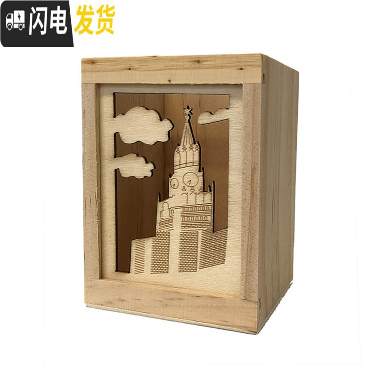三维工匠【成品免安装】带抽屉木质笔筒创意可爱铅笔筒多功能学生镂空铁塔收纳盒卡通兔子猫咪黑白板留言实木松木笔筒 单_383