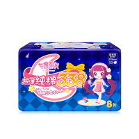 七度空间超薄纯棉338mm8片少女系列甜睡超长夜用卫生巾防侧漏姨妈巾