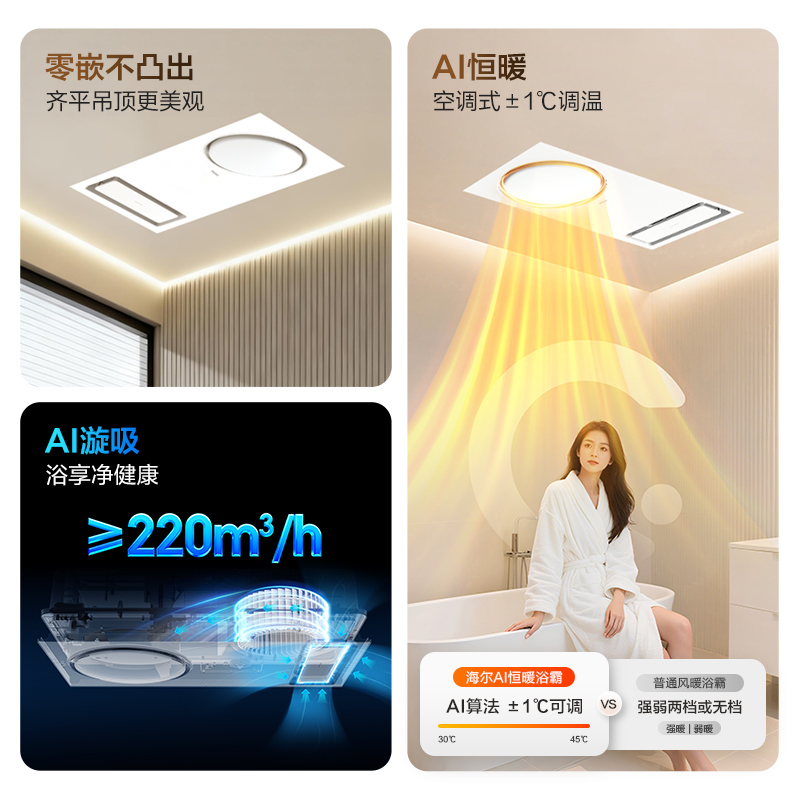 海尔浴霸速热环形出风智能等离子除菌照明平嵌浴室集成吊顶C0高清大图