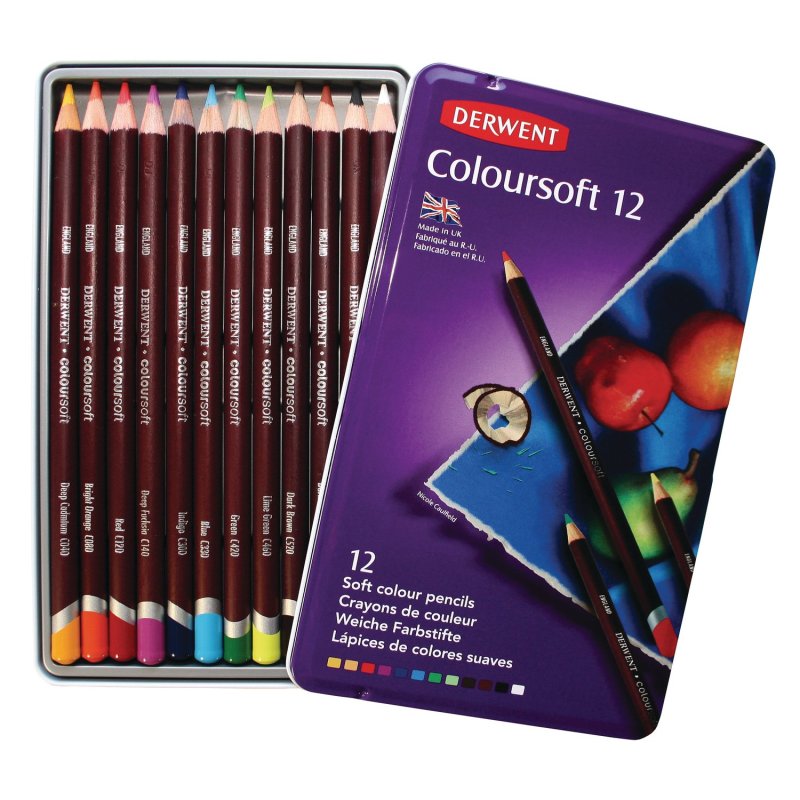DERWENT Coloursoft 12 英国进口得韵 12色软彩铅铁盒套装 柔软丝滑,色彩鲜明