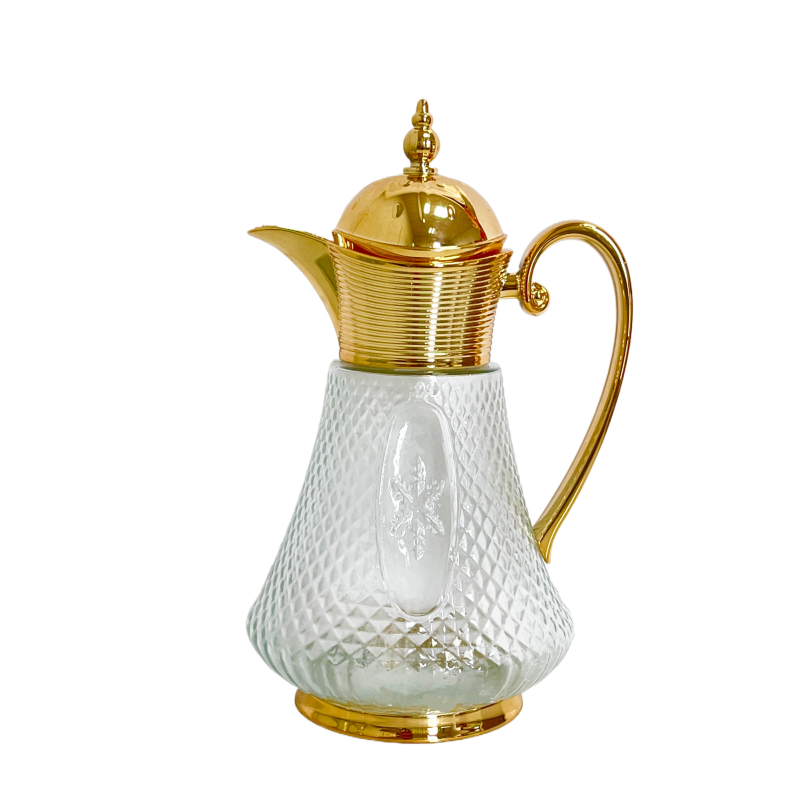 FULL阿拉伯大容量咖啡壶镀金镀银玻璃壶下午茶具浮雕玻璃中古冷水壶