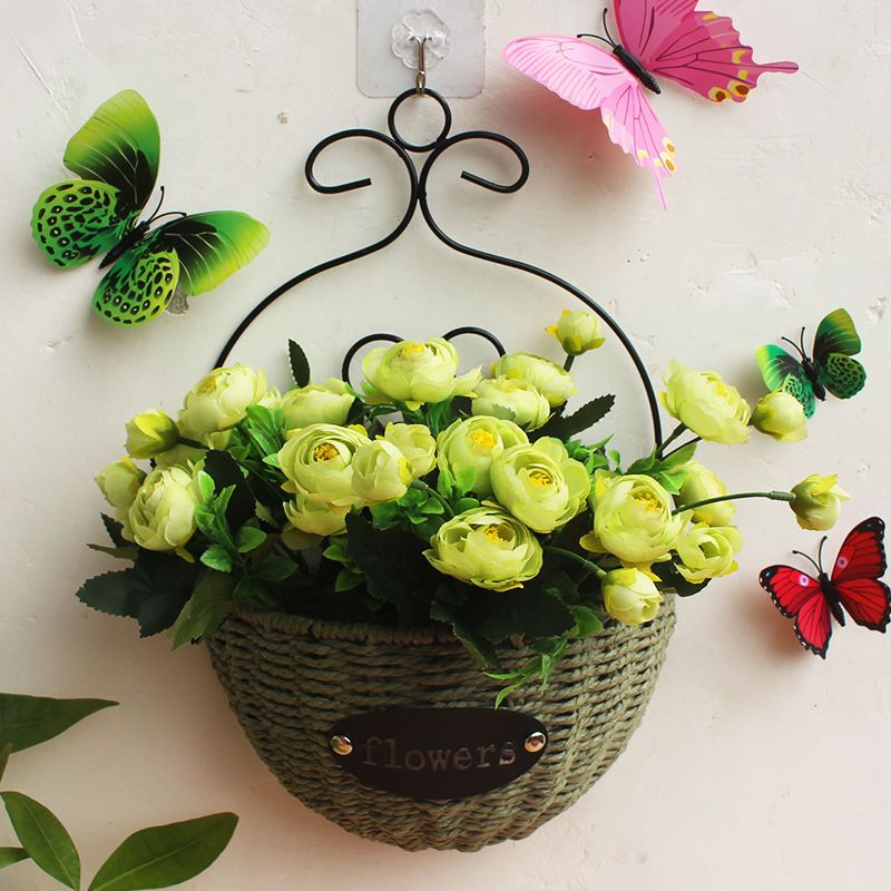 草绿篮不含花墙壁装饰花篮悬挂式花盆真花花墙上花盆挂件卧室影视墙