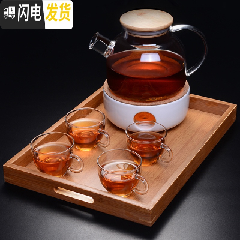 三维工匠欧式田园水果茶玻璃下午茶茶具陶瓷蜡烛加热底座煮花茶壶茶杯套装 电陶炉白色功率800w高清大图