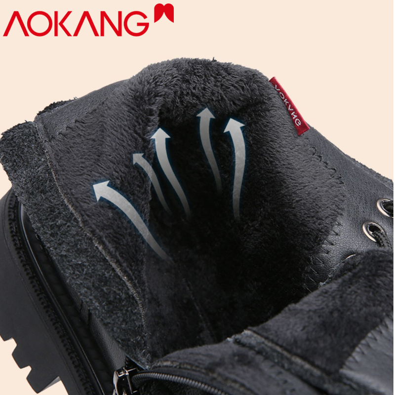 奥康女鞋厚底马丁靴女英伦风短靴休闲百搭皮靴牛皮女靴子