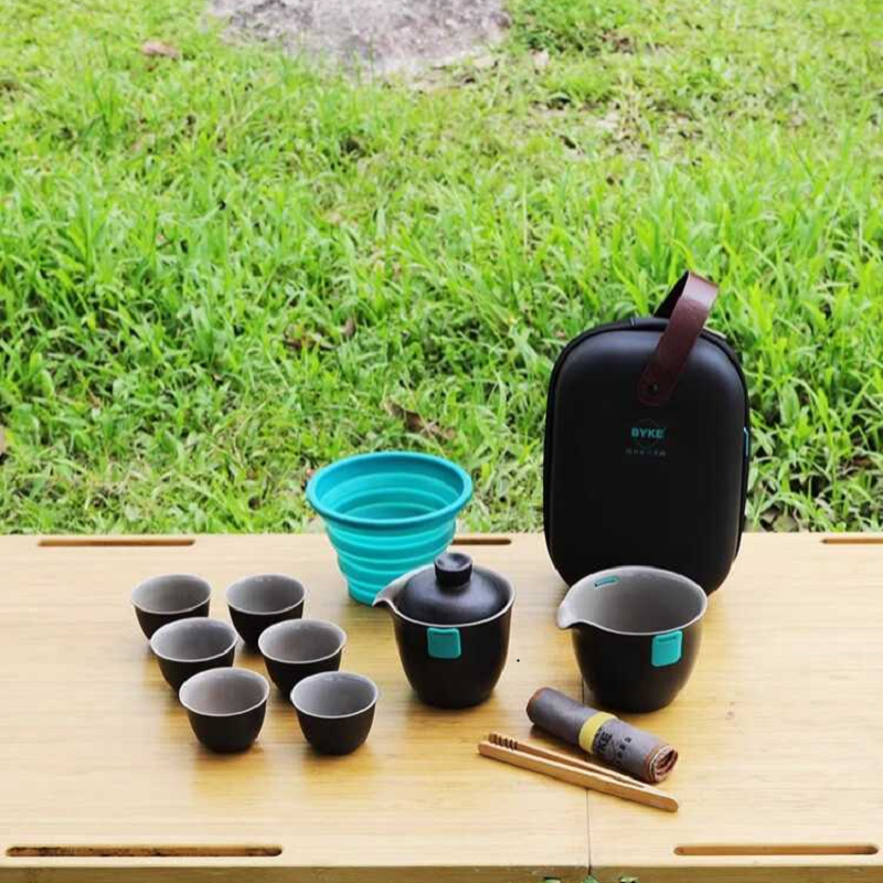 百科快客杯旅行套装 盖碗公道杯功夫泡茶茶具 黑色 一壶3杯高清大图