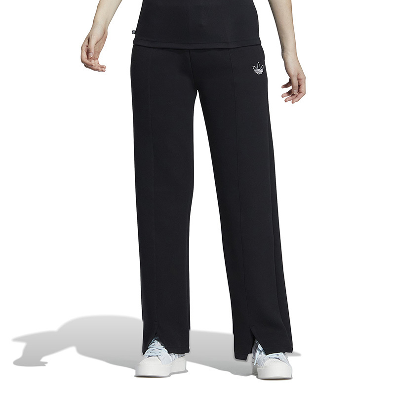 adidas originals Logo刺绣抽绳直筒开叉长款运动裤 女款 黑色 HY4479