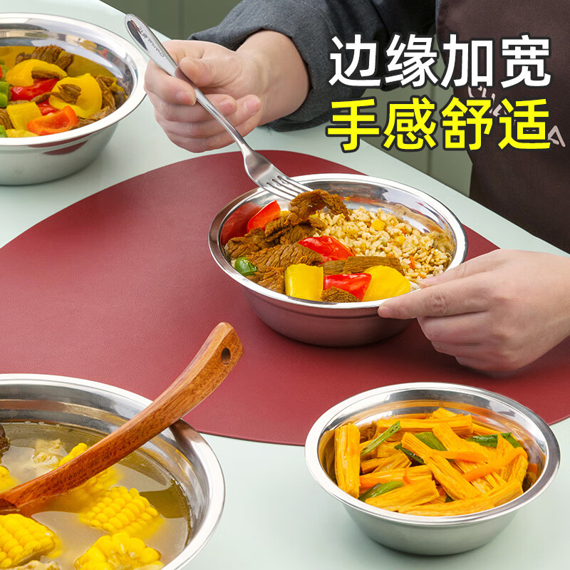 茶花(CHAHUA)不锈钢汤盆家用装菜盆打蛋加厚平底汤盆小铁盆子汤碗厨房1个装#-不锈钢汤盆(22cm) 036104高清大图