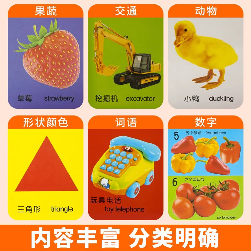 中英双语宝贝认知书+最强大脑 [正版]精装硬壳全6册宝宝认知书幼儿早教书启蒙翻翻书 0-1-2-3岁宝宝撕不烂书籍绘本0
