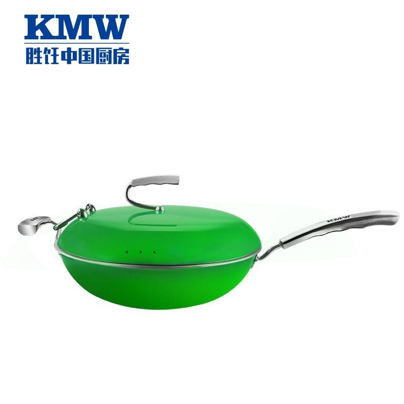 KMW炒锅绿鼎炒锅(苹果绿)Gpotl11-10 304不锈钢 绒光工艺 创新支架可立锅盖 炫彩易洁 锅具32cm炒锅高清大图