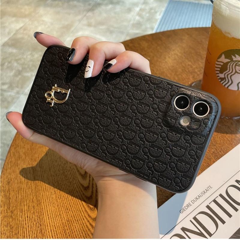 高档皮纹气质大牌iPhone12Promax苹果11手机壳xr欧美奢侈8plus软 D字母标[黑色] iPhone12m