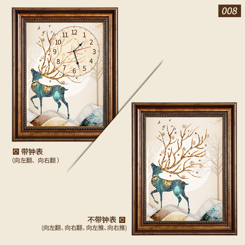 蘑菇说 欧式竖款电表箱装饰画免打孔带钟表可推拉电闸配电箱遮挡装饰创意