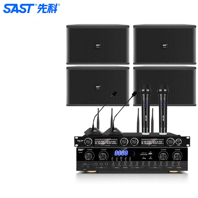 先科 W8-1*4/VD-202/M-17 会议室音响设备全套家庭KTV演讲培训背景音乐套装 蓝牙功放壁挂音箱无线麦克风