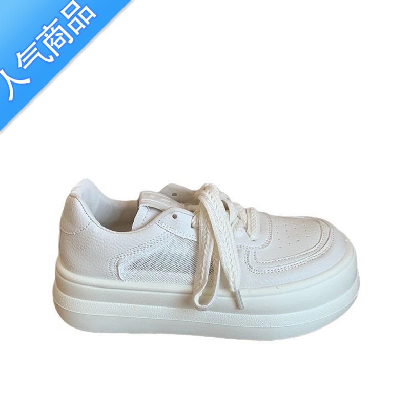 SUNTEK丑萌小白鞋女夏季新款chic小众厚底透网大头面包鞋圆头学生板鞋女高清大图