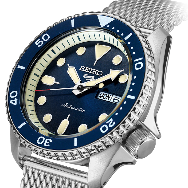 精工(SEIKO)手表 新盾牌5号系列100米防水自动/手动上链米兰带蓝盘水鬼运动机械男表 SRPD71K1