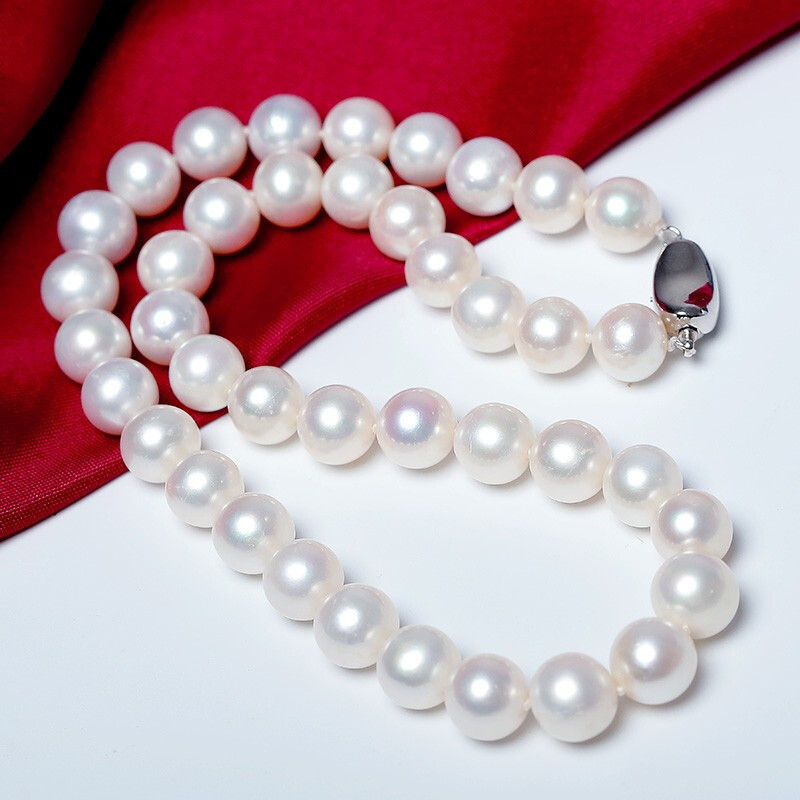 源生珠宝1011mm女款大颗粒近圆白色珍珠项链送老婆送妈妈