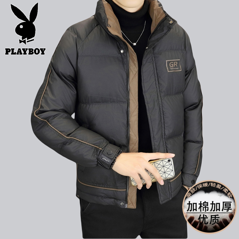花花公子新款高品质冬季新款户外防寒服三防连帽加厚羽绒棉时尚男装夹克外套高清大图