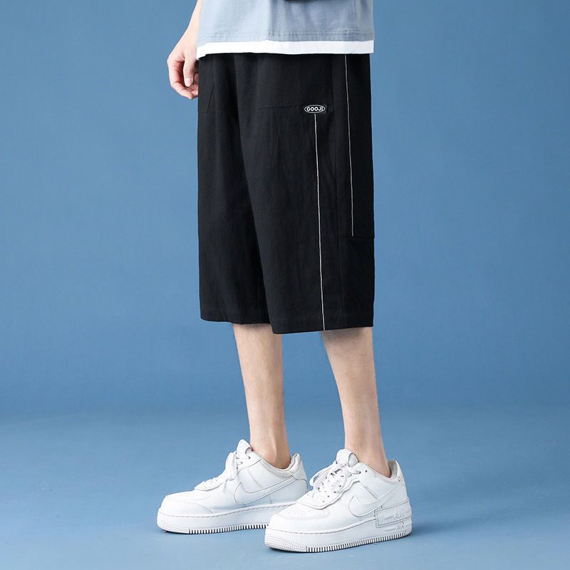 真维斯夏天冰丝裤男百搭夏季薄款运动短裤拼接帅气休闲直筒七分裤