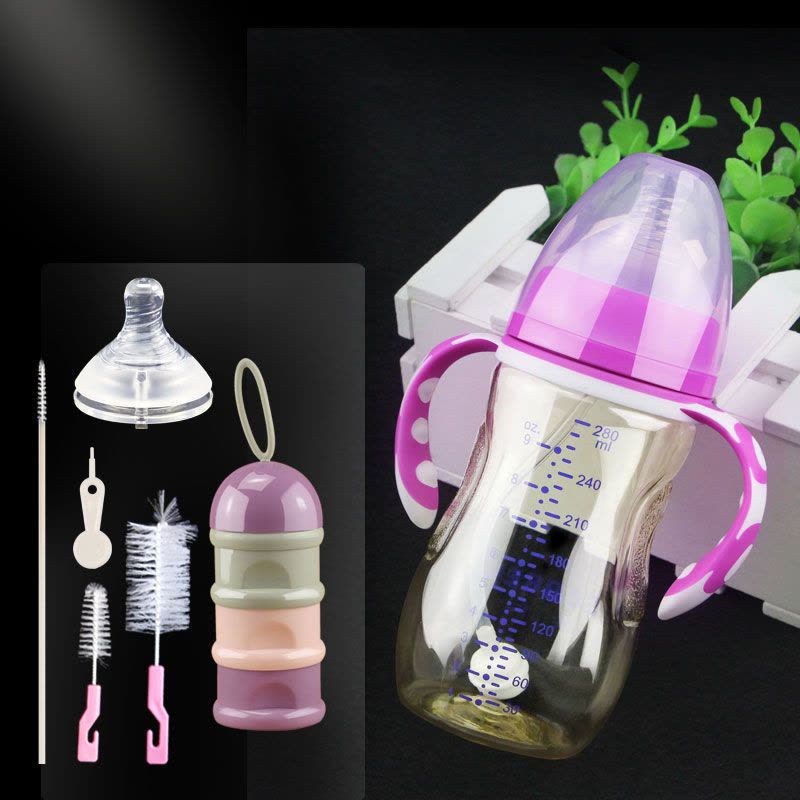 德国原料宽口径PPSU奶瓶硅胶奶嘴宝宝耐摔塑料新生儿防胀气奶瓶 紫色180ml图片