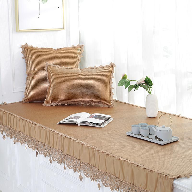 汐岩凉席飘窗垫夏季薄款阳台垫子窗台垫榻榻米垫子飘窗毯现代简约中式 镜花深咖60+15*180cm