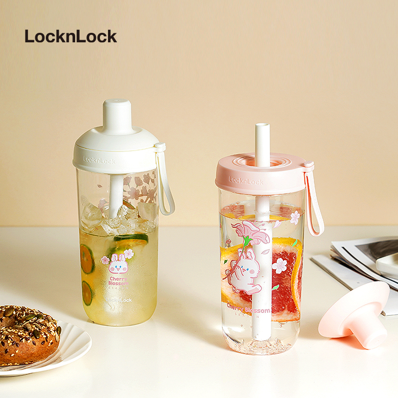 乐扣乐扣(LOCK&LOCK)多功能奶茶杯Tritan吸管杯子塑料便携水杯700ML樱花粉