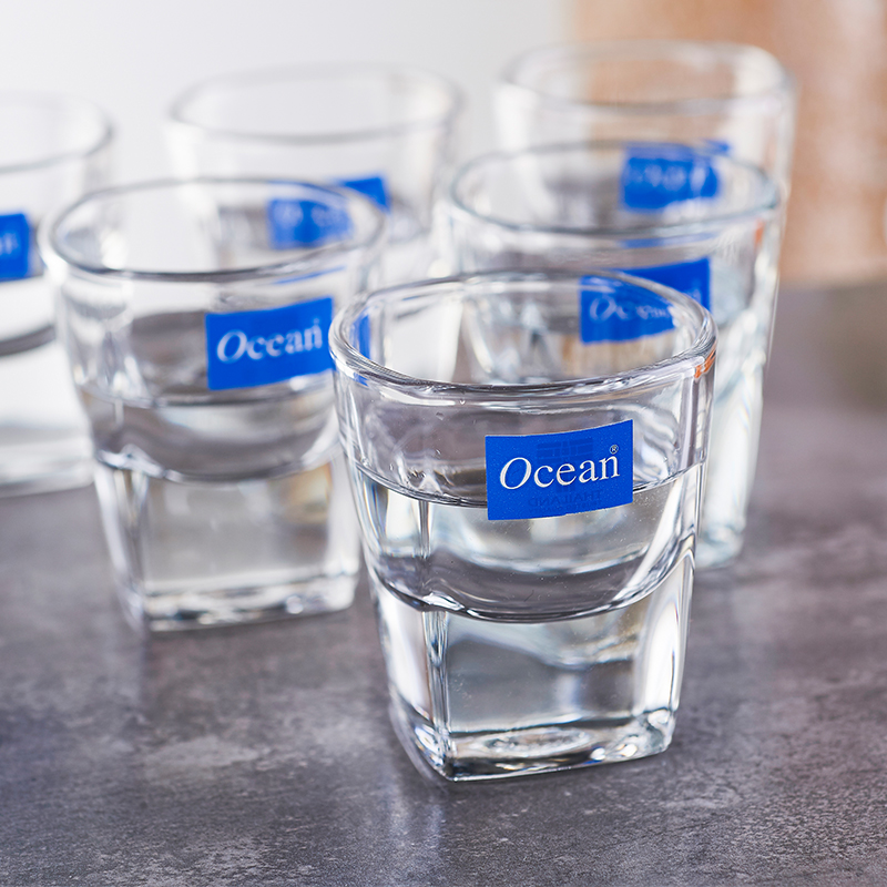 Ocean进口无铅玻璃透明加厚烈酒杯家用白酒一口小四方杯55ML 6只高清大图