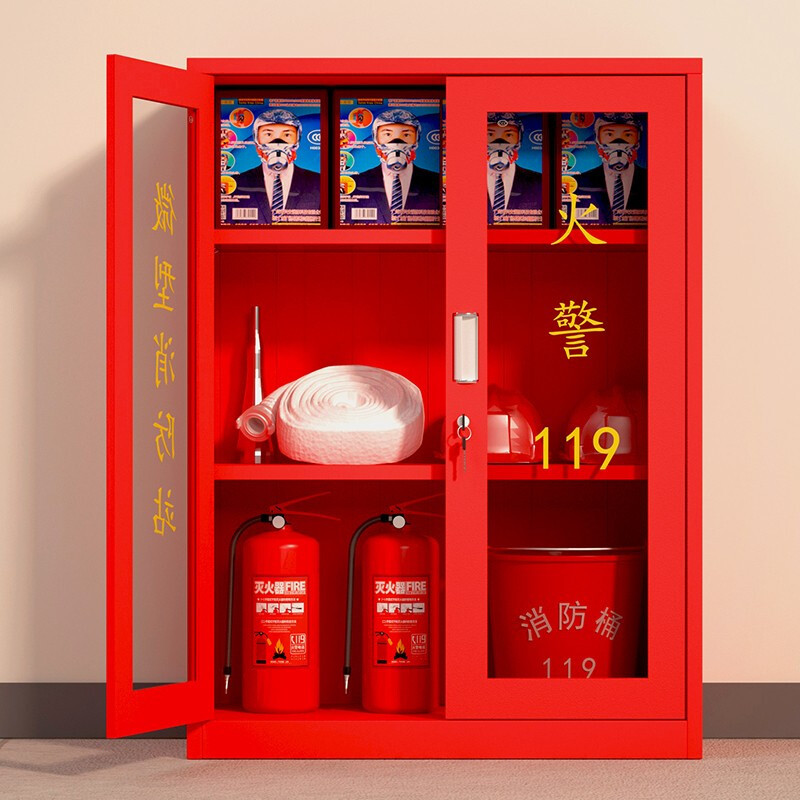 慧采云 办公家具优质钢制消防器材柜微型消防站应急工具展示柜器材放置柜1200*900*390mm(不含器材)