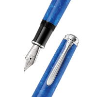 百利金(Pelikan ) M805亮丽蓝18K金尖钢笔树脂镀钯金墨水 单笔 EF尖