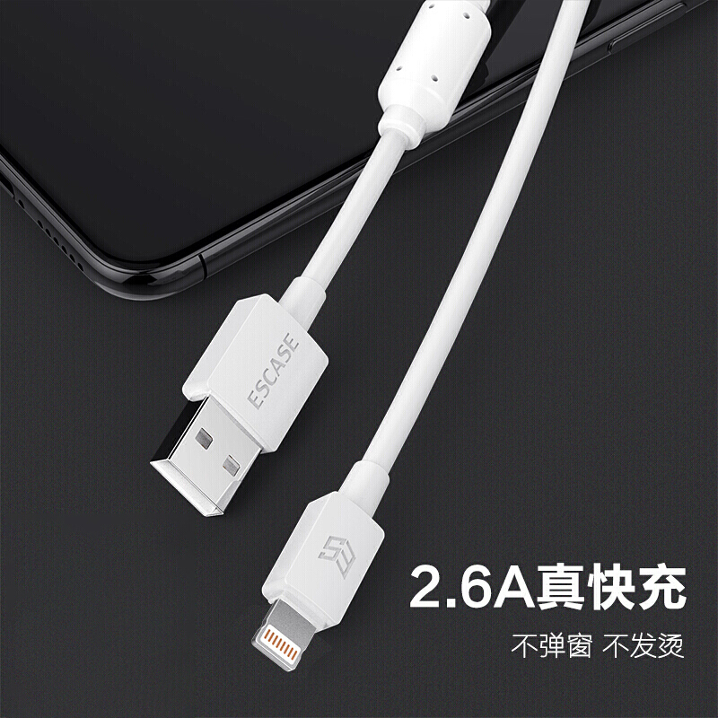 ESCASE 苹果数据线快充iPhone 13苹果x 8Plus7iPad2.1A电源器线3米加长抗干扰11白色适用