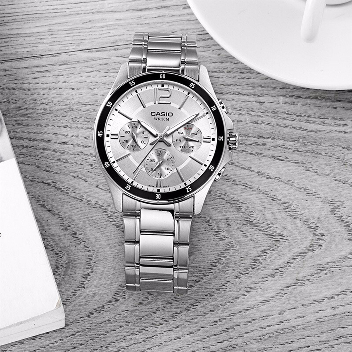 卡西欧CASIO手表 指针夜光三眼表盘防水商务男士石英表 送男生礼物男表高清大图