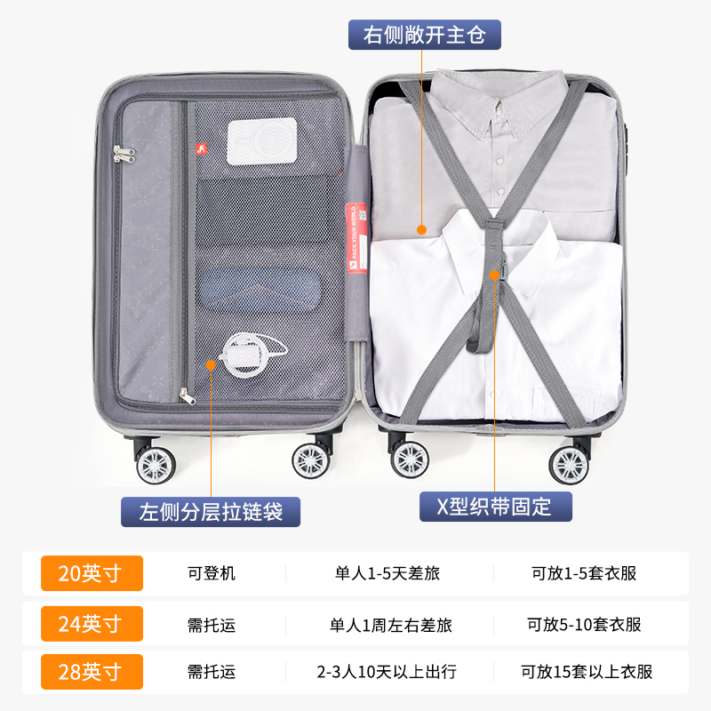 爱华仕时尚行李箱男女拉杆箱20寸登机旅行箱24寸密码箱大容量 6623