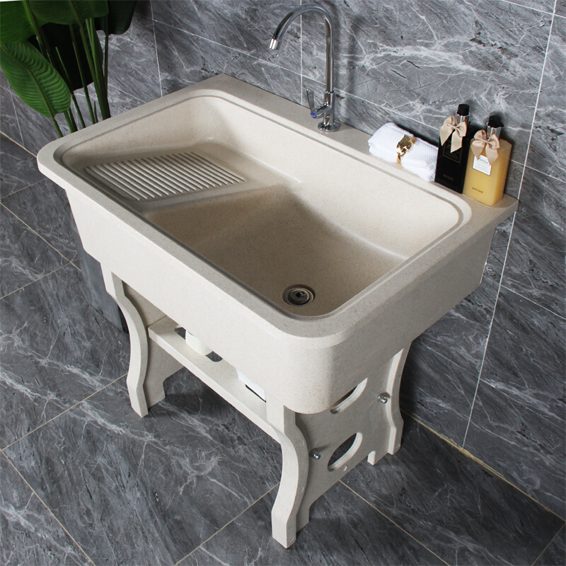 家装节时尚卫浴石头洗衣池家用石英石洗衣池阳台洗衣搓衣板一体水池