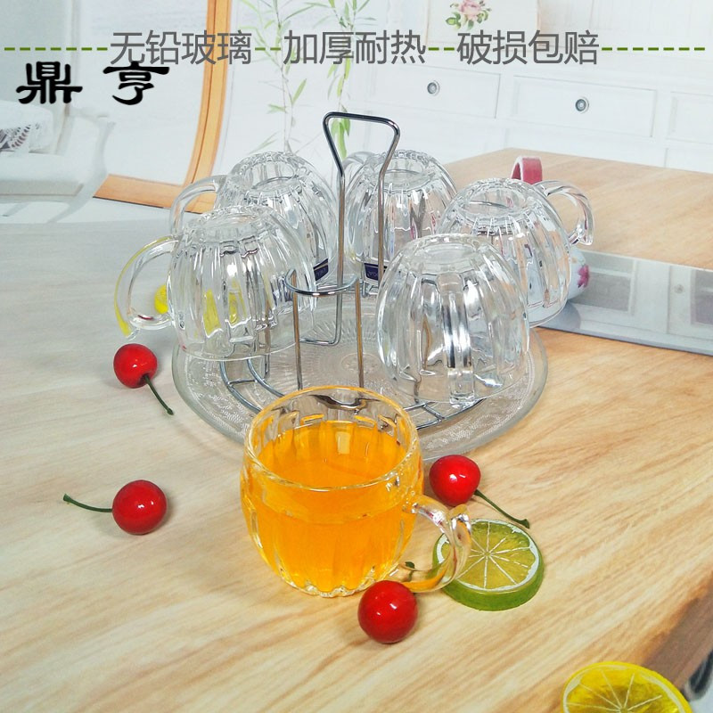 鼎亨家用玻璃水杯套装泡茶耐热欧式果汁杯加厚花茶杯无铅牛奶杯喝