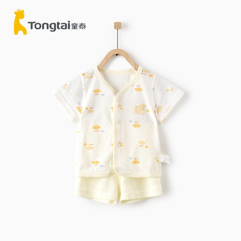 童泰(TONGTAI)夏季款婴儿衣服1-18月宝宝半袖对开套装纯棉短袖短裤儿童内衣