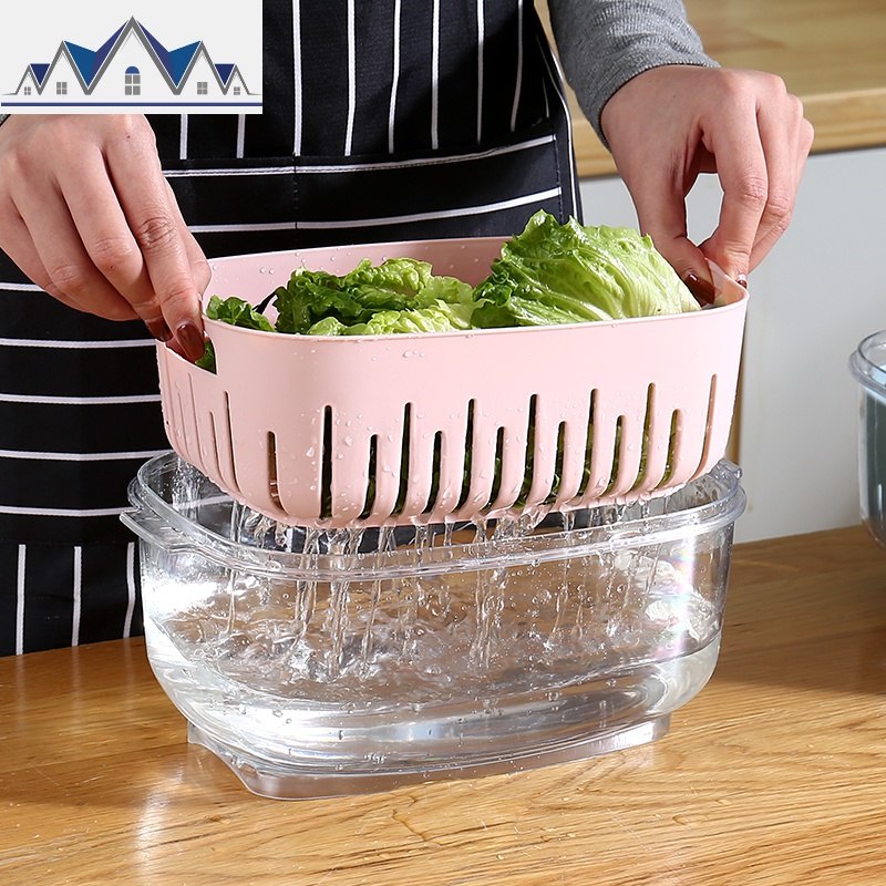双层冰箱保鲜盒 带盖沥水篮密封盒子家用蔬菜冷藏厨房食品收纳盒 三维工匠高清大图