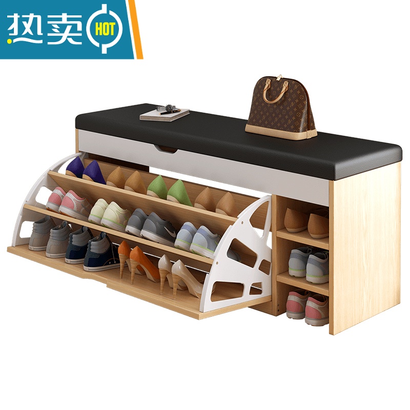 敬平换鞋凳家用门口简约现代鞋柜坐凳一体入户收纳鞋架进门储物穿鞋凳 抽屉+靴位升级款原野橡木色100cm皮质坐垫晒图奖励10高清大图