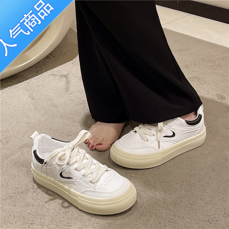 SUNTEK小众原创美式复古板鞋女2023春夏新款港风百搭厚底休闲运动小白鞋高清大图
