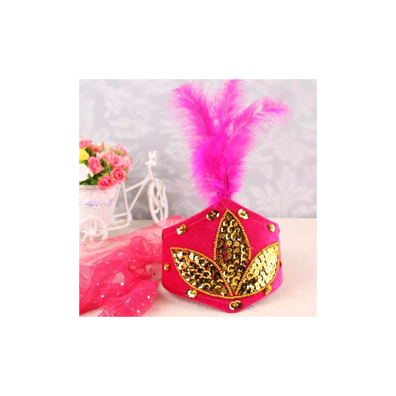 新疆舞蹈帽子羽毛头饰成人儿童纱巾帽h6