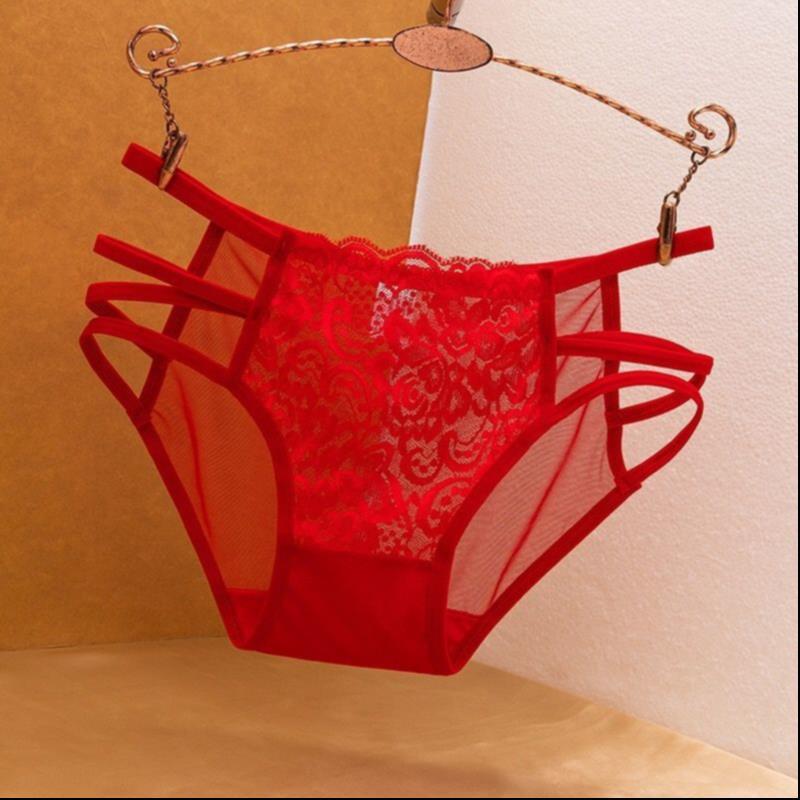 允红色内裤女蕾丝低腰本命年冰丝超薄诱惑无痕舒适三角短裤女士内裤