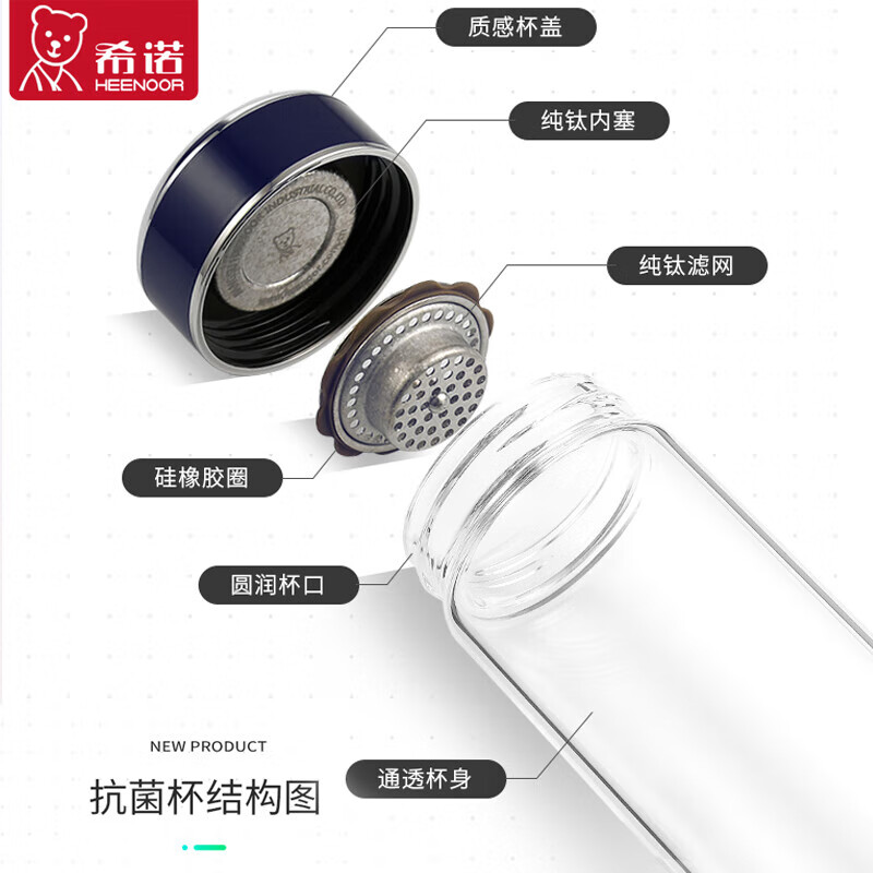 希诺(HEENOOR) XN-1800 抗菌玻璃杯双层大容量便携茶杯310ml高清大图