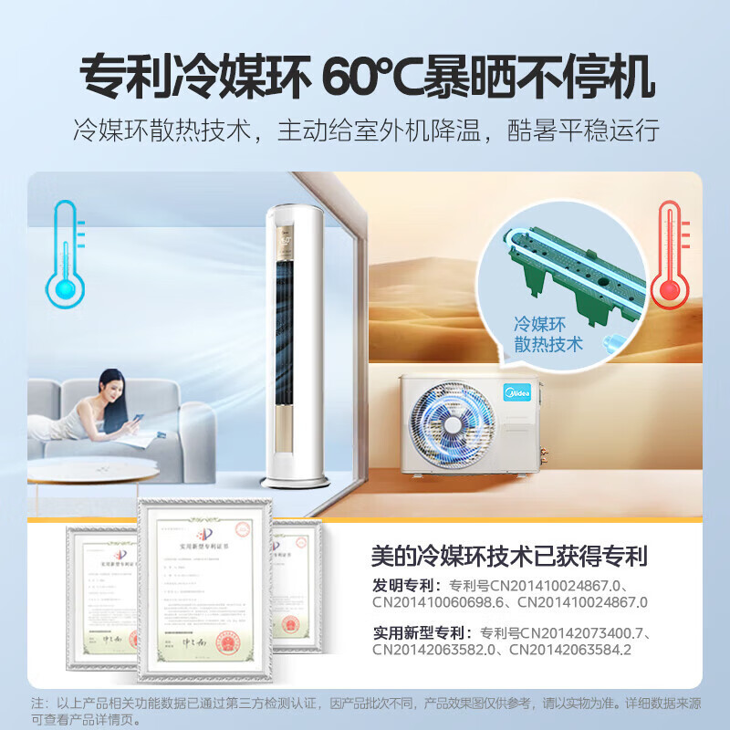 美的空调fun星3匹立式空调柜机一级变频冷暖圆柱客厅家用智能节能省电